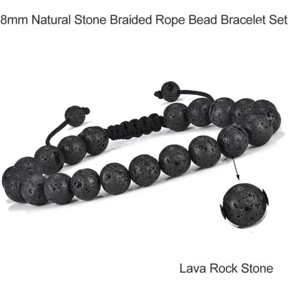 Men's Natural Stone Bracelet Tiger Eye Lava Rock Agate Adjustable Beaded - Picture 5 of 7